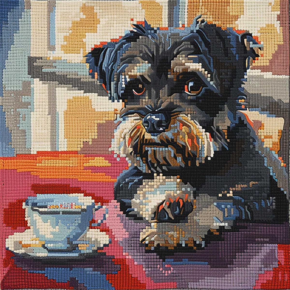Rkflgew B Diy Latch Hook Kits Schnauzer Animal Cushion Kit 43X43cm (C)