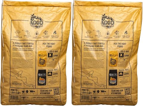 FOGO Premium Hardwood Lump Charcoal, Natural, Large Sized Lump Charcoal for Grilling and Smoking, Restaurant Quality, 17.6 Pound Bag, 2-Pack