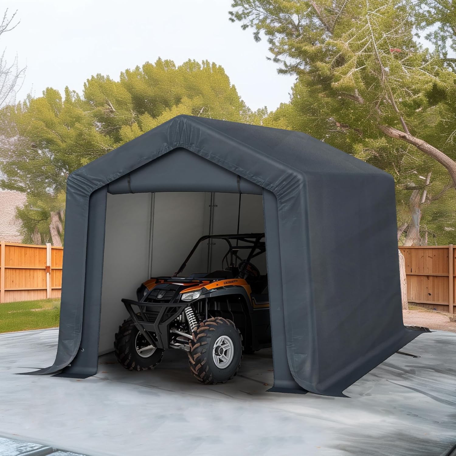 HERA'S PALACE 8x12ft Heavy Duty Carport Motorcycle Storage Shed Small Outdoor Anti-Snow Portable Canopy Shelter with 2 Doors Garage Tent for Garden Tools Bike
