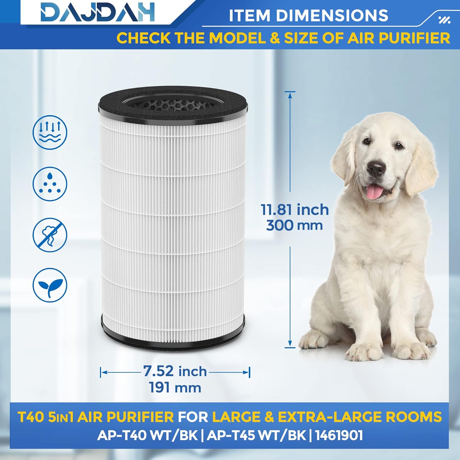 AP-T45 AP-T40FL Replacement Filter Compatible with Homedics Air Purifier Filter Replacement 1461901 for Homedics Total Clean 5 in 1 Air Purifier AP-T40 AP-T40WT AP-T43-WT AP-T45-BK AP-T45-WT, 2-Pack - Image 3