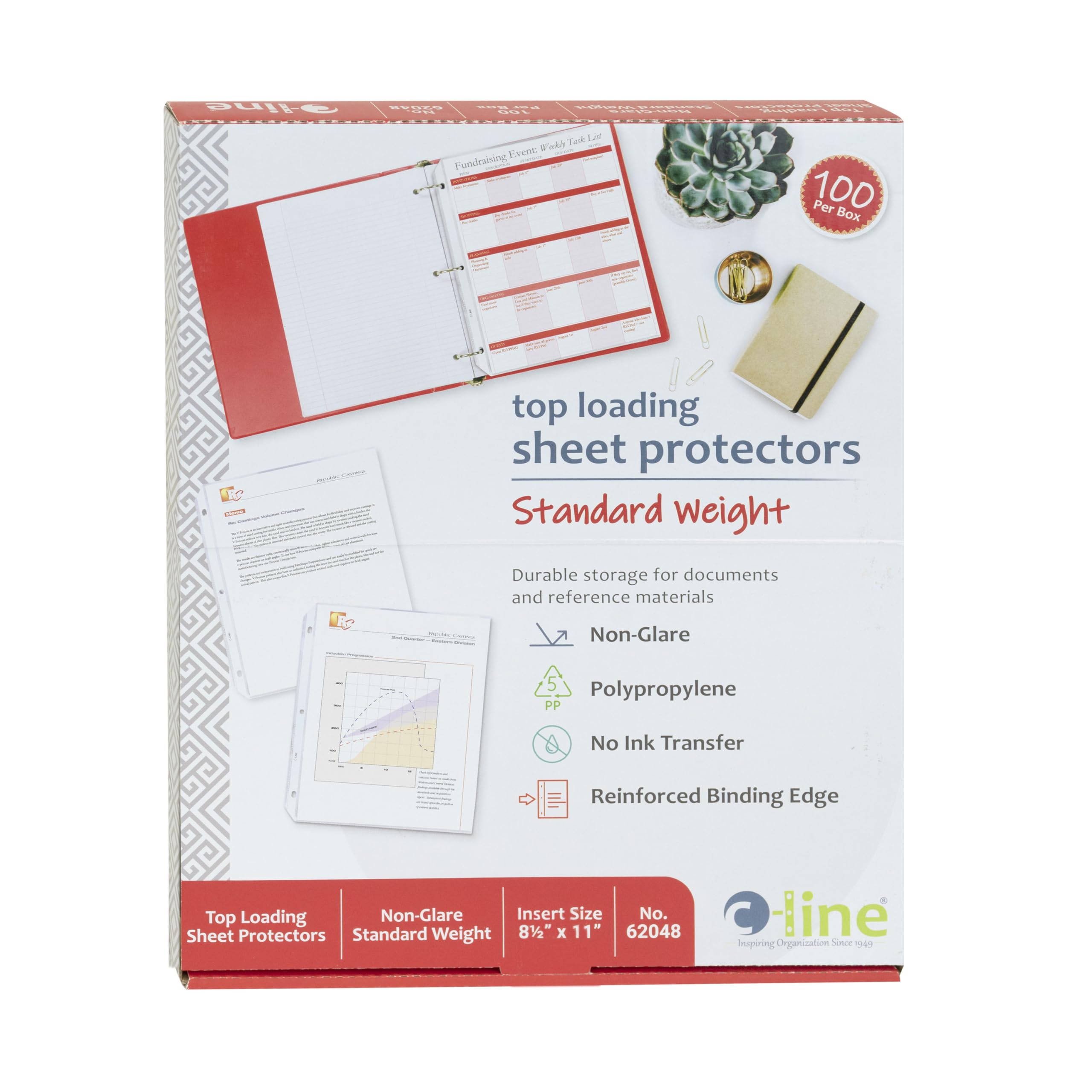 C-Line Top-Loading-Standard-Gewicht-Poly-Folien-Protektoren, blendfrei, 21,6 x 27,9 cm, 100 Stück pro Box (62048)