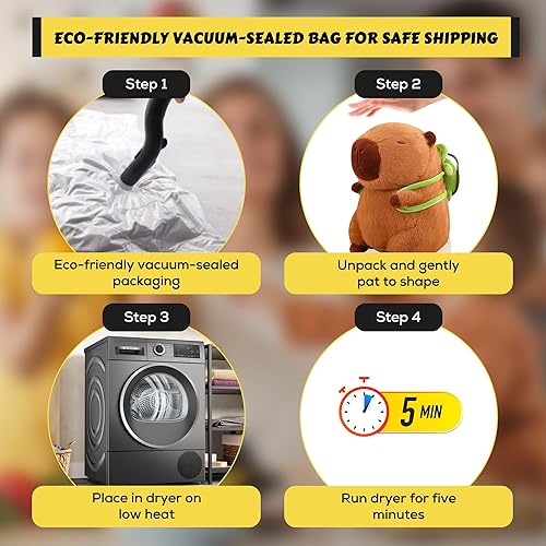 Miniatura 2 de Juguete de peluche Capybara de 9.8 pulgadas con mochila de tortuga, lindo animal de peluche, linda muñeca para niños, para niñas/niños, animales