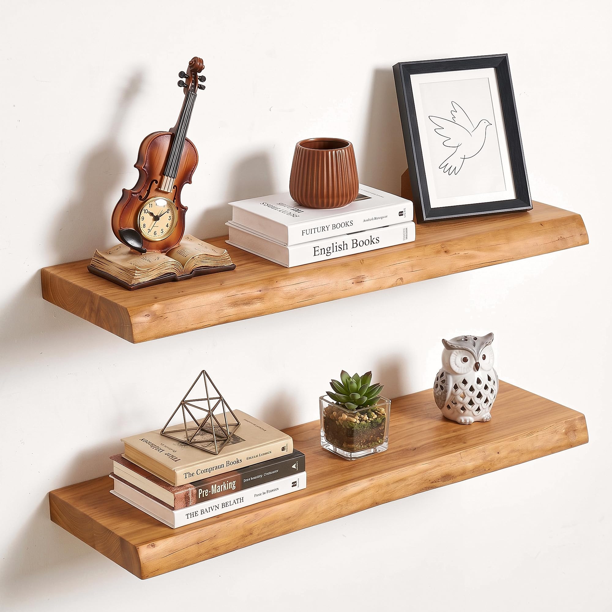 Vivelove Wood Floating Shelves Live Edge 32” Set of 2, Natural