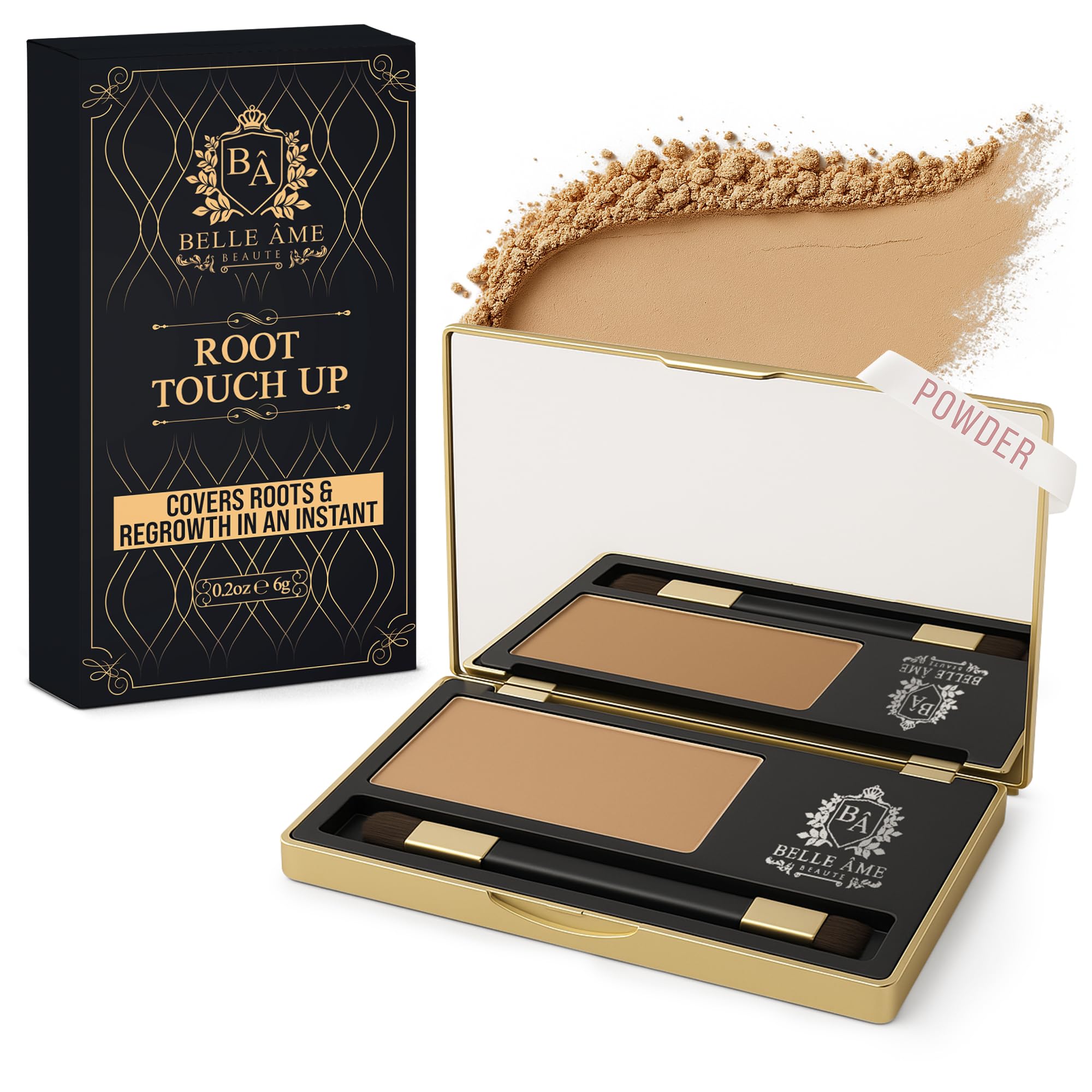 Belle Ame Root Touch Up Powder for Instant Gray Hair Cover - Seamlessly Conceal Regrowth, Water-Resistant Hairline Concealer, On-the-Go Professional Hair Color Touchup Kit for Women