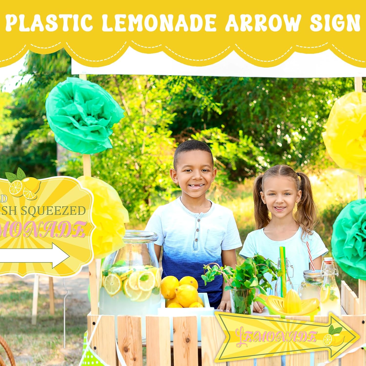 6Pack Lemonade Stand Sign 3 PCS 17×12 Inch Yard Sign with Metal Stakes Double Sided Print and 3 Pcs 17×6 Inch Summer Lemonade Arrow Signs for Outdoor Business Decor Store Open Houses Parties