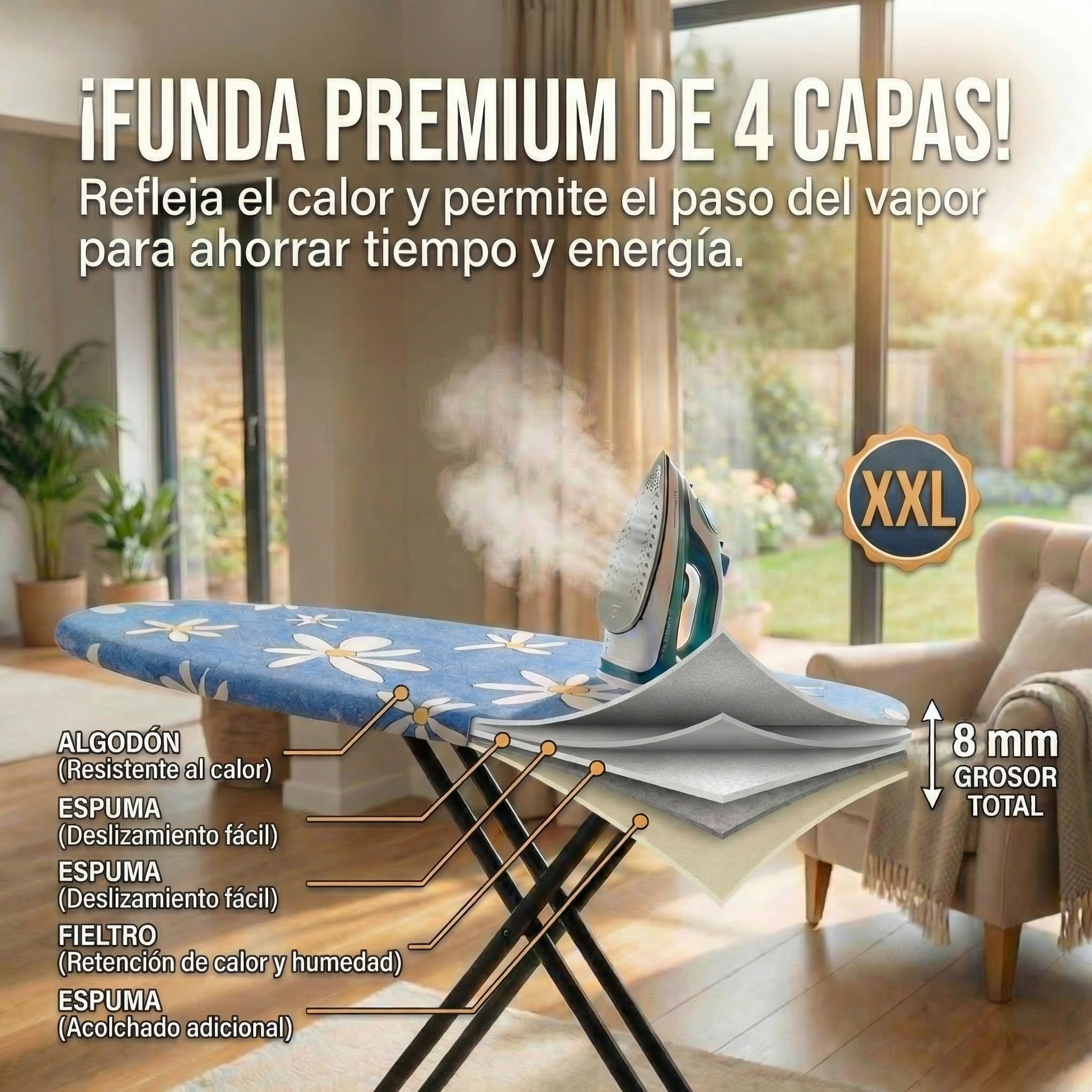 Tabla de Planchar Premium Plancha Ropa Grande Plegable Centro Planchado Profesional - 130x47cm Superficie Planchado - Hecho en E.U