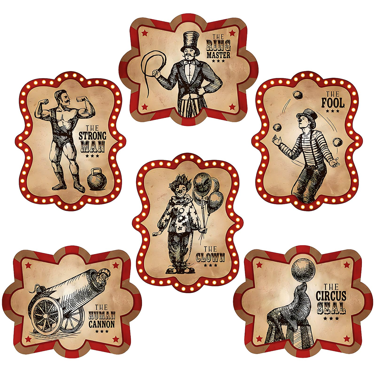 Vintage Circus Poster Cutouts (6 pieces) Circus Party Decor