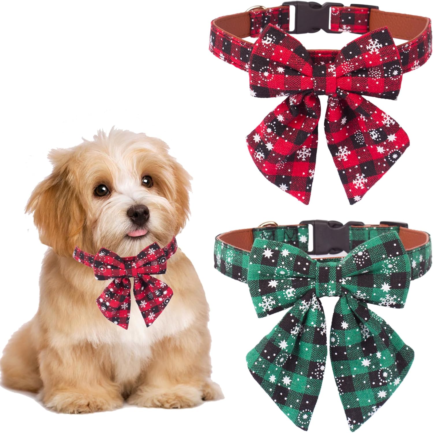 ADOGGYGO 2 Pack Christmas Dog Collar with Bow Tie,...