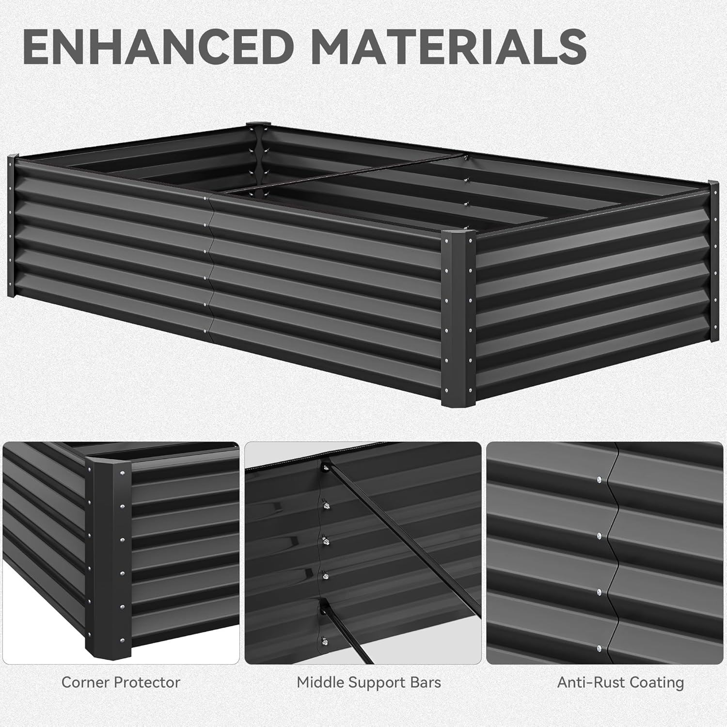 YITAHOME 2pcs 8x4x1.5 ft Galvanized Raised Garden Bed Kit, Large Metal Planter Box with Gloves, Safety Rubber & Support Rod, Outdoor Flower Bed for Plants Vegetables, Black