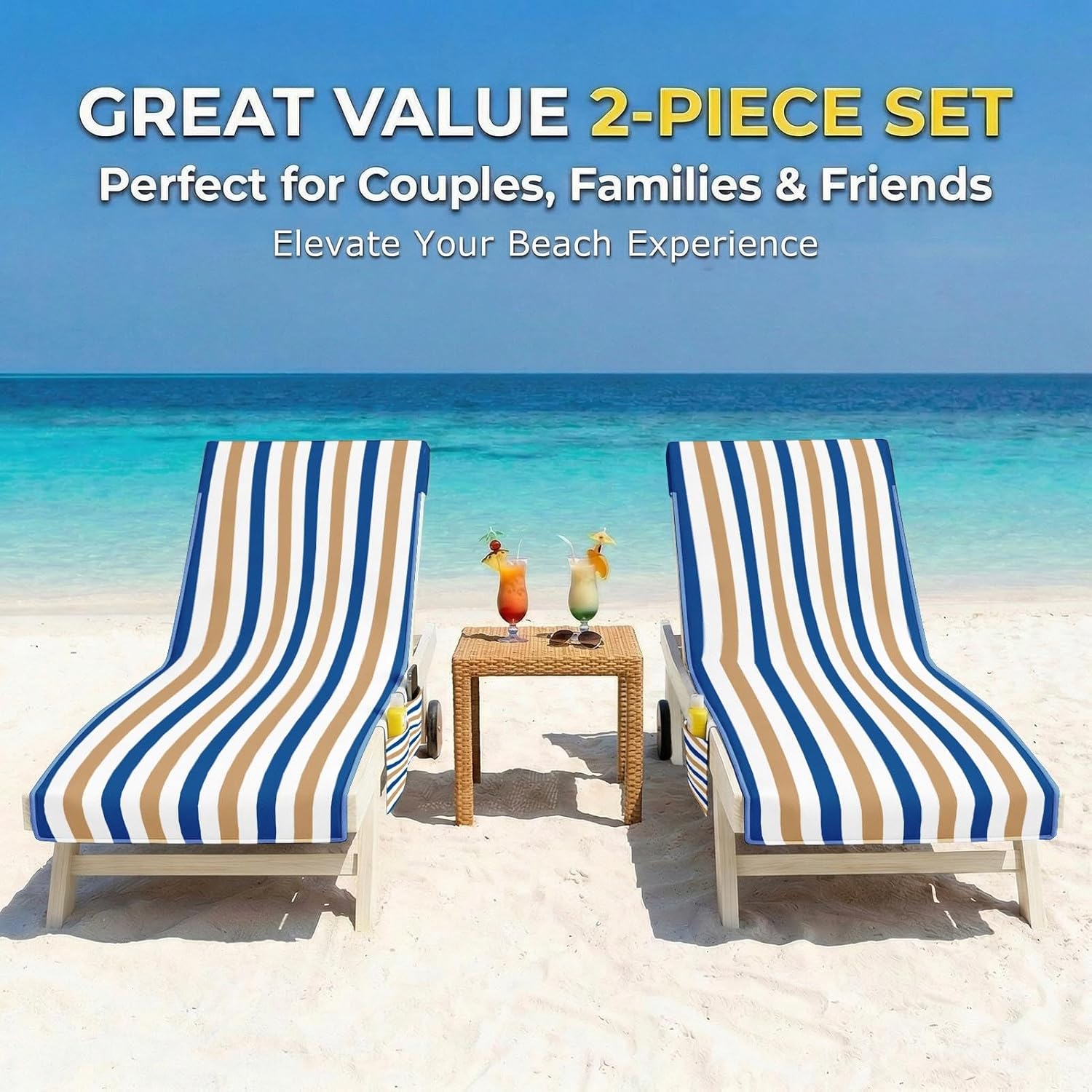 Lounge Chaise Chair Towel Covers (Pack Of 2), Beach Chair Cover With 3 Pockets For Pool Outdoor Beach Garden Patio Trips,85 X30 In (Blue Red)