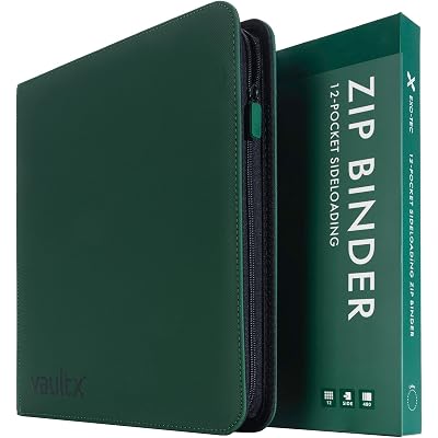 Vault X 12 Pocket Zip Binder, 480 Cards, Exo-Tec Material, 20 Side-Loading Pages (Green)
