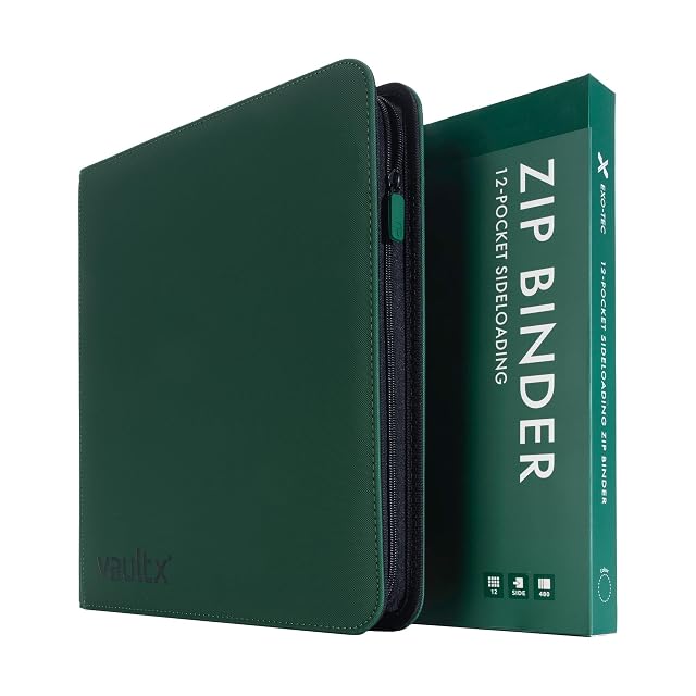 Vault X Álbum Exo-Tec con Cremallera, para 480 Cartas Coleccionables, 12 Bolsillos, 20 Páginas de Carga Lateral (Verde)