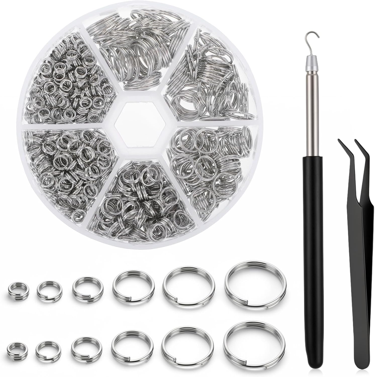 Amaxiu 690 Pcs Split Rings Kit, Stainless Steel Mini Round Split