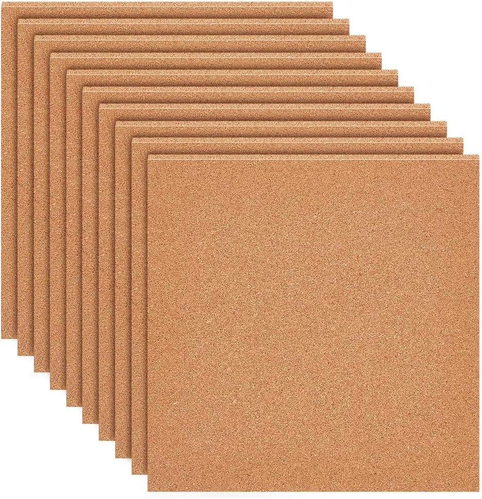 BENECREAT 8 Pack Cork Board 30 x 30 cm Cork Board Tiles 3 mm Thick Square Cork Sheets Tiles Coasters for Wall Decoration