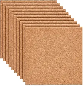 BENECREAT 8 Pack Cork Board 30 x 30 cm Cork Board Tiles 3 mm Thick Square Cork Sheets Tiles Coasters for Wall Decoration