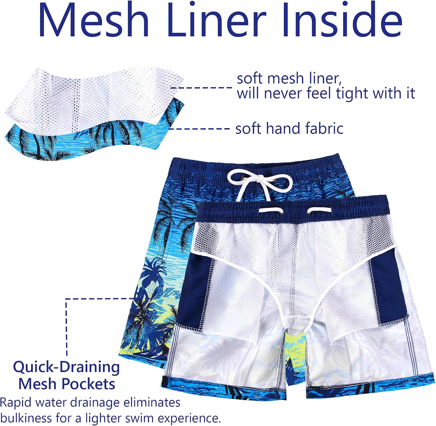 GENTABY 2 Pack Boys Swim Trunks Toddler Boys Swimming Shorts Quick Dry with Mesh Liner Beach Board Shorts 3-14 Years