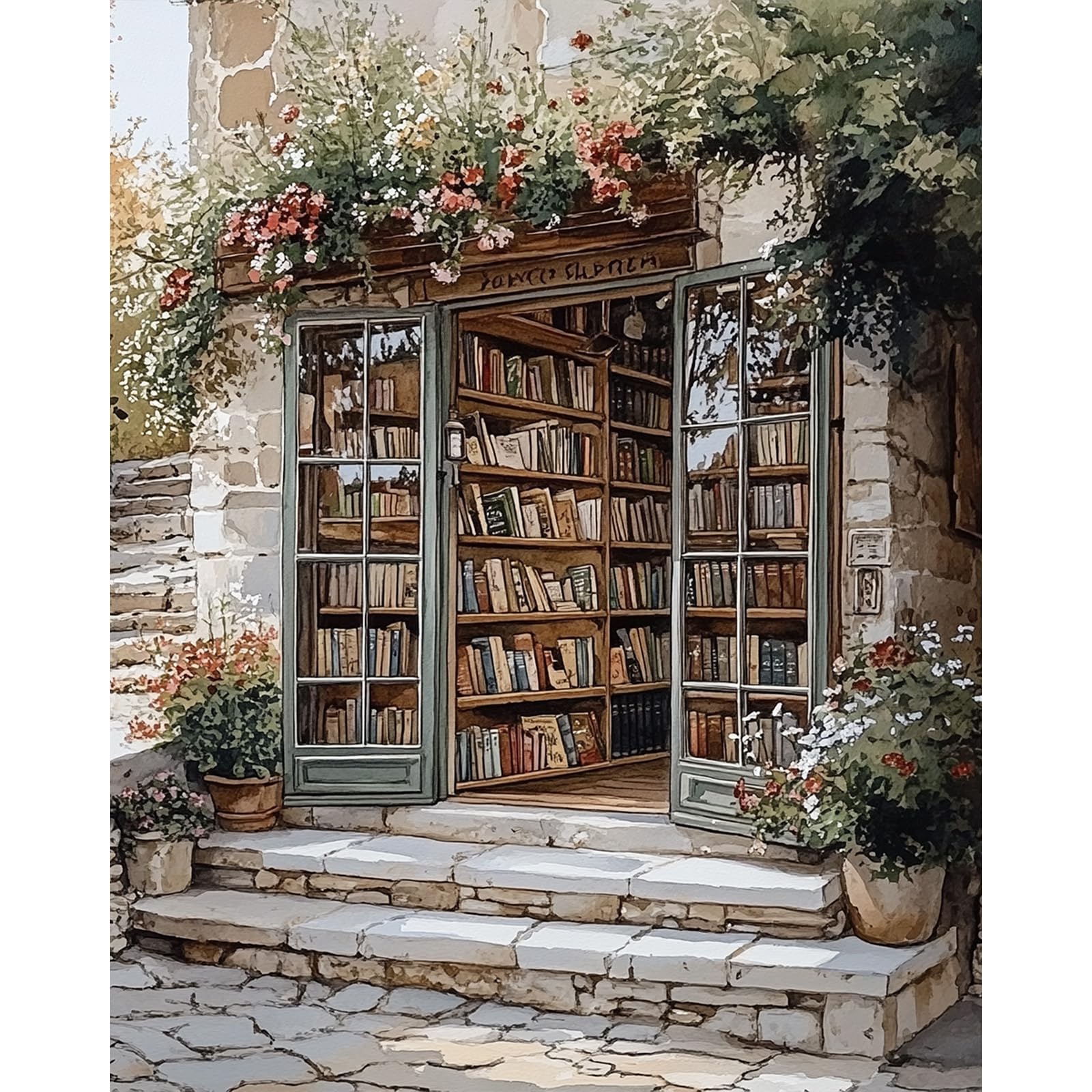 AIRDEA Bookshop Paint by Numbers for Adults, Garden Adult Paint by Numbers, Painting by Number Kits Canvas for Beginners for Gifts Home Wall Decor 16x20inch (No Frame)