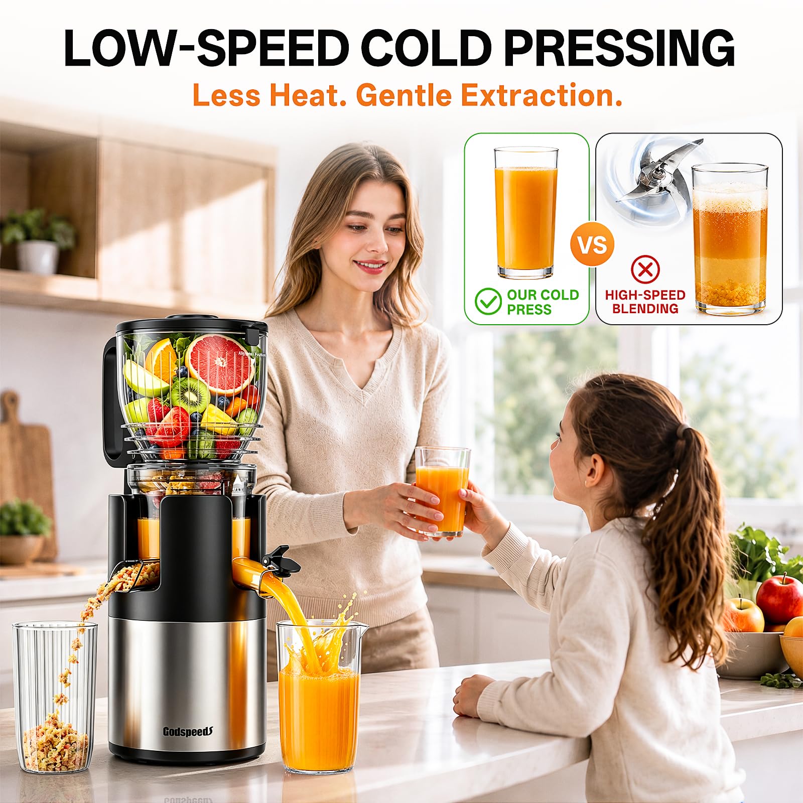 Godspeeds Smoothpress® 6-inch Chute Cold Press Juicer Machine