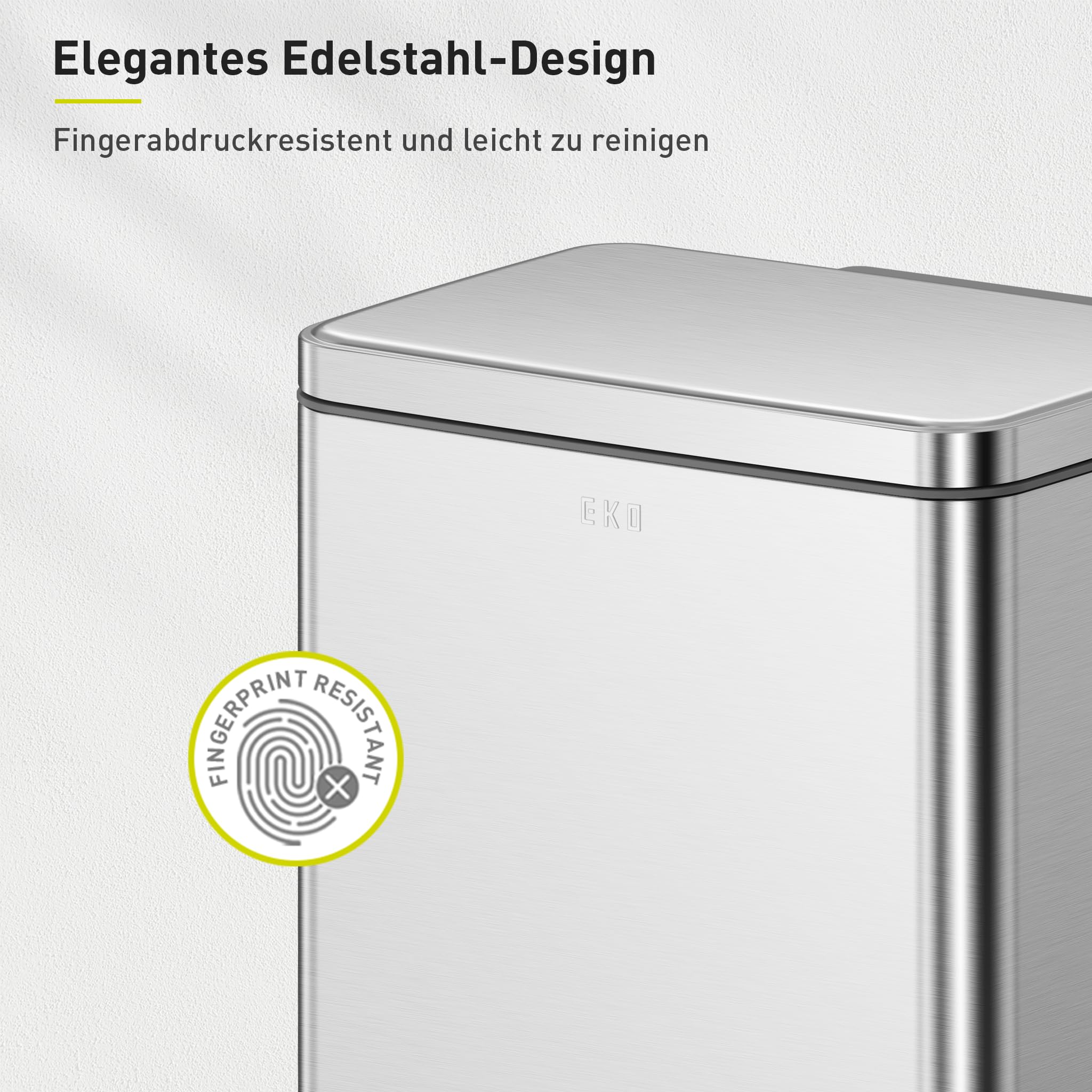EKO Madison Mülleimer Küche 30L, Abfalleimer mit Pedal aus Fingerabdruckfreiem Edelstahl, Soft-Close Deckel & Inneneimer, Rechteckiger Kompakter Tretmülleimer mit Elegantem Robustem Design