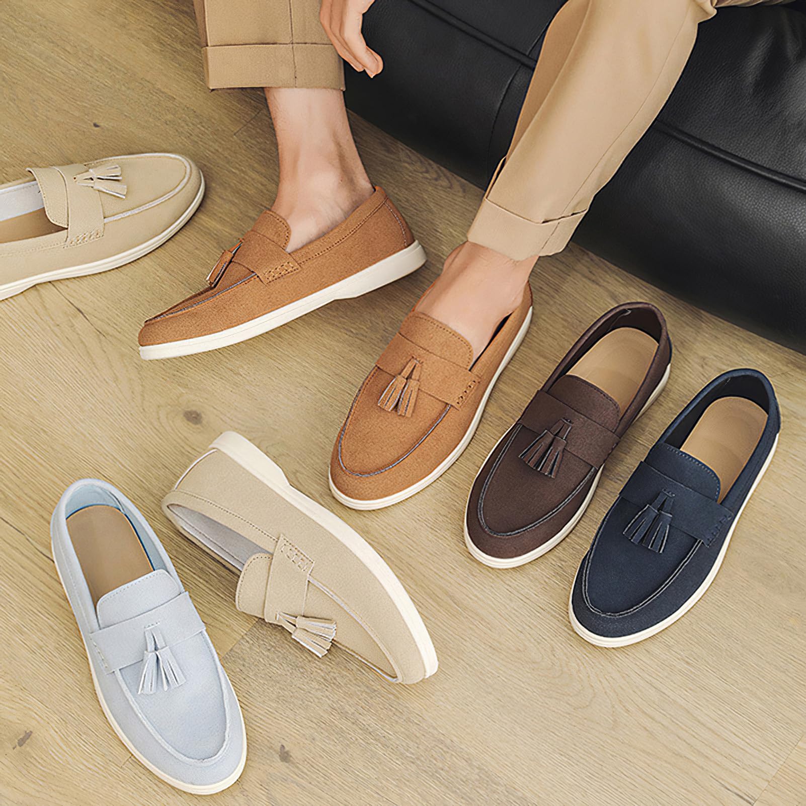 rismart Mocasines Hombre sin Cordones Ante Zapato Informales Loafers Planos