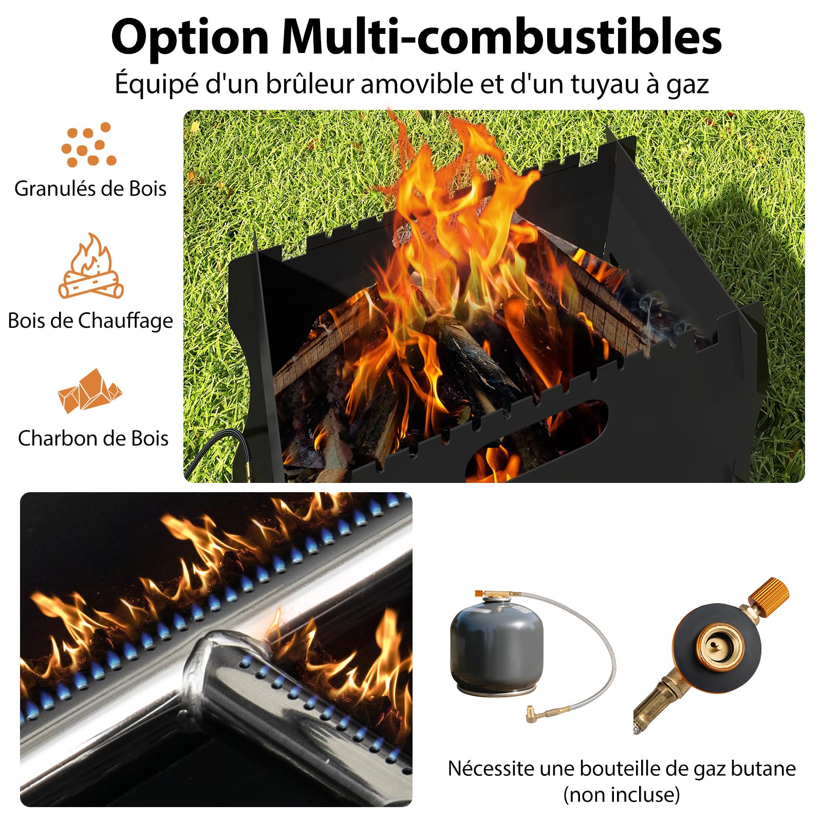 GYMAX Barbecue Portable de Table Polycombustible à Gaz ou Charbon