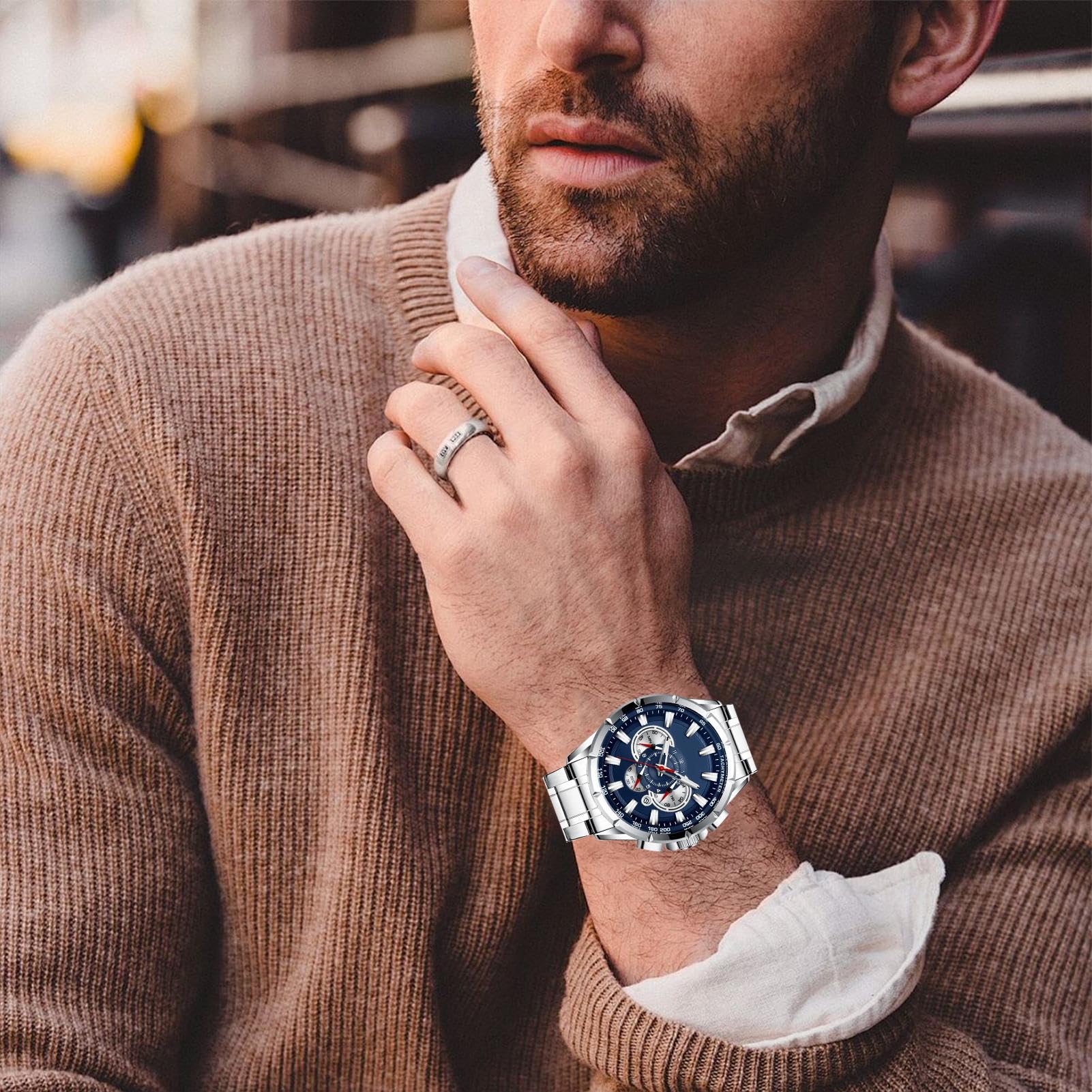 Generisch Biznesowy zegarek, zegarek chronografowy, męski, elegancki, mechaniczny, stylowy, klasyczny pasek na rękę, codzienny dodatek dla profesjonalistów, nauczycieli, pracowników, formalnego attire
