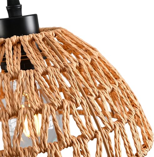 Miniatura 3 de 3 Pack Woven Pendant Light Fixtures,10.2" Brown Rattan Pendant Lights Farmhouse Basket Light Fixture Adjustable Boho Hanging Lamp for Kitchen Island