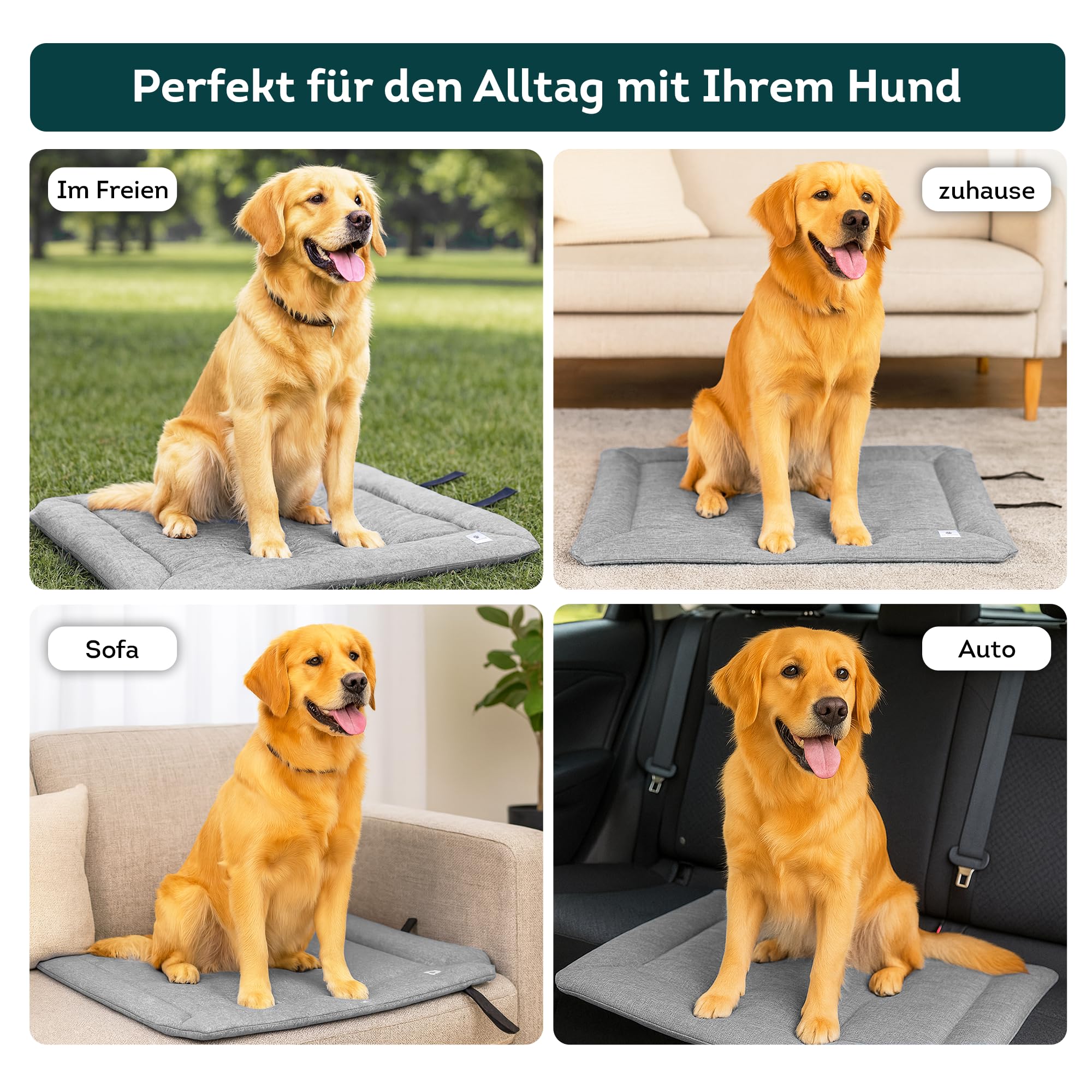 Hundedecke für Unterwegs, 110 x 80cm – Waschbar, Orthopädisch, Wasserdicht – Hochwertiges Design – Hundedecke Outdoor, Hundematte Auto (Grau, Größe XL)