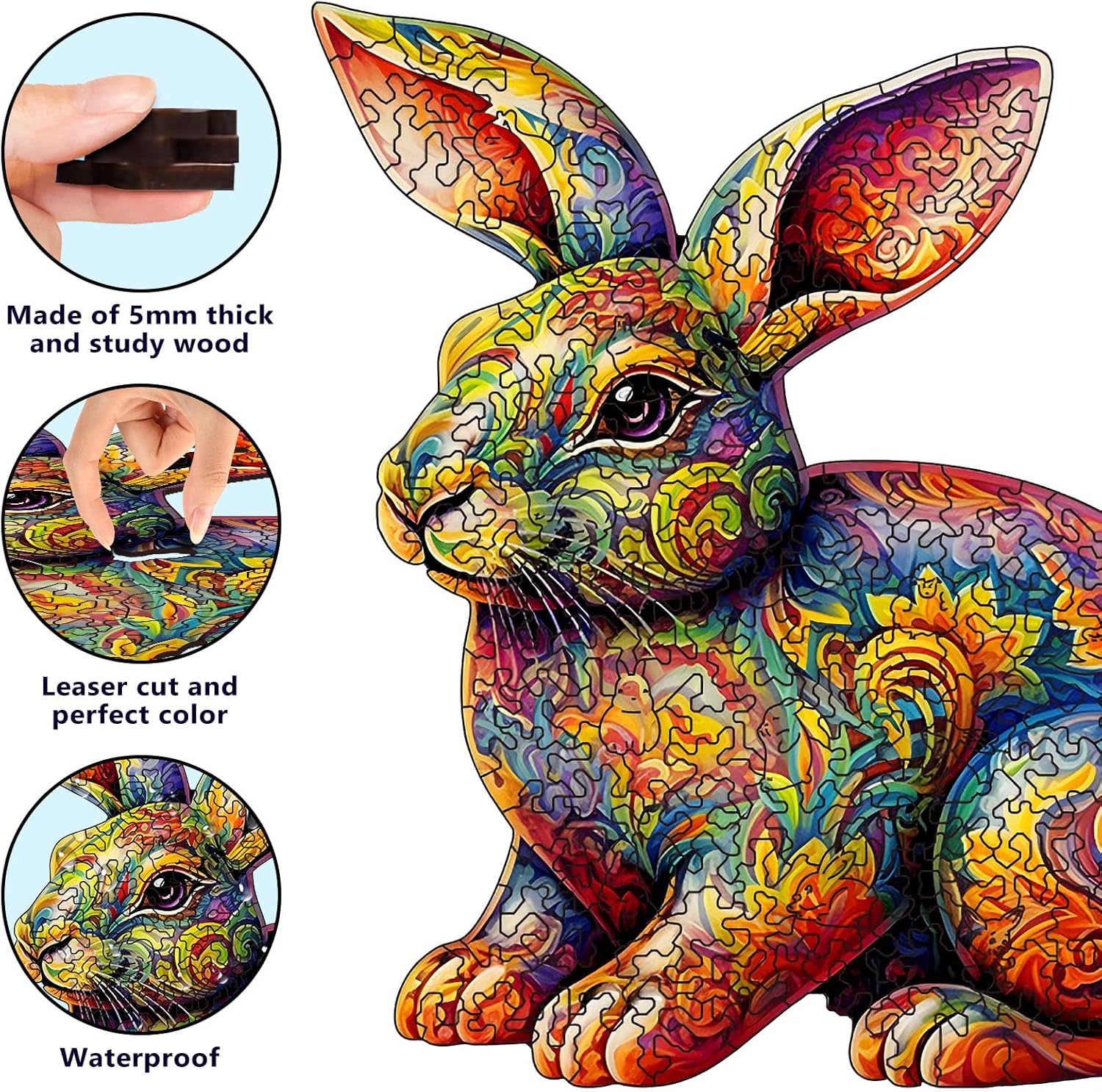 Wooden Puzzles for Adults, Unique Puzzles for Adults, Irregular Animal Shaped Wooden Jigsaw Puzzles, Creative Birthday Gift, 11.8 x 9.1 inch, Rabbit