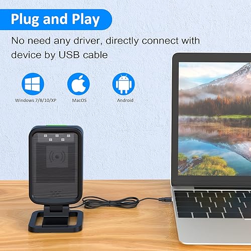 Miniatura 2 de 1D2D automático omnidireccional de escritorio con cable USB lector de código de barras, Plug and Play, escáner de código de barras manos libres para