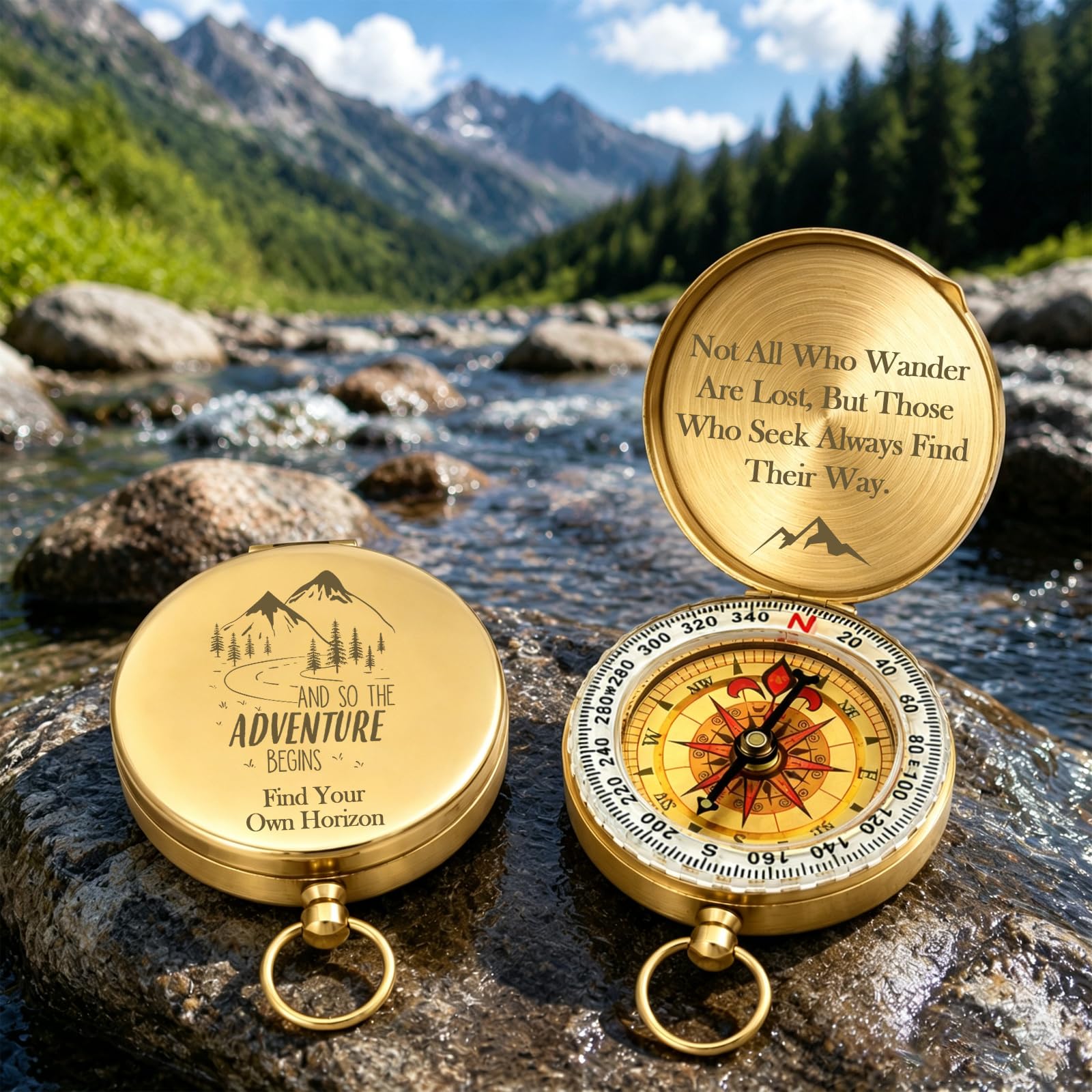 Personalised Compass Custom Engraved Pocket Navigation Compass with Gift Box Graduation Birthday Anniversary and Hiking Gift for Travellers Family and Friends (Brass 2)