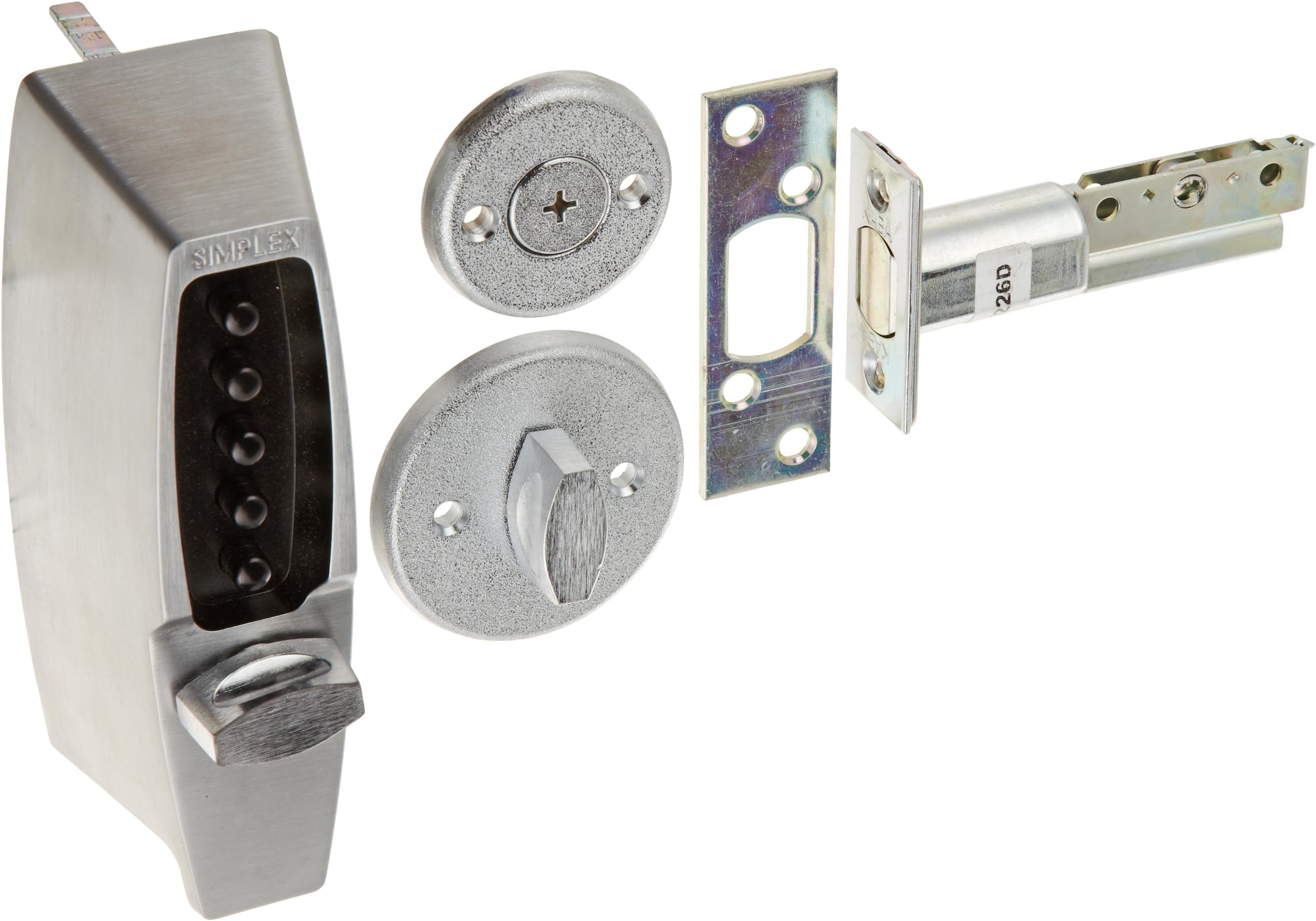 Kaba Simplex 7100 Series Metal Mechanical Pushbutton Auxiliary Lock with Thumbturn, 25mm Tubular Deadbolt, Flat Front Face Plate, 70mm Backset, Satin Chrome Finish
