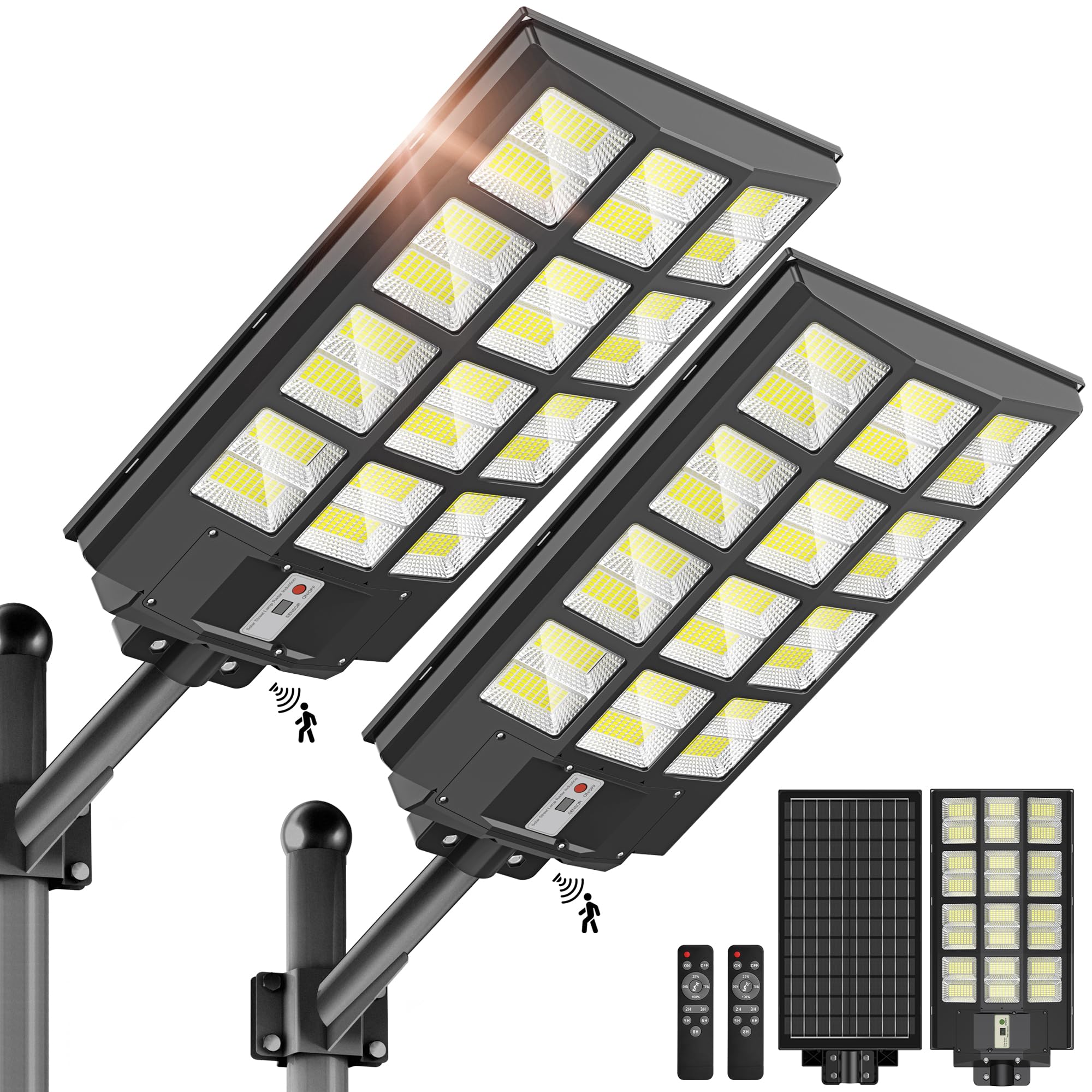 8000W Solar Street Lights Outdoor - 7000K Solar Lights Outdoor Waterproof Dusk to Dawn, Commercial Solar Parking Lot Lights with Motion Sensor, Solar Powered LED Street Light for Yard, Outside(2 Pack)