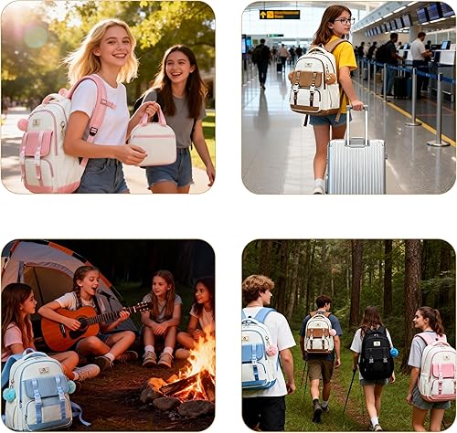 Miniatura 7 de AO ALI VICTORY Mochila para niñas y mujeres, mochila de viaje para laptop, mochila para campus, mochila escolar primaria con juego de lonchera, Set