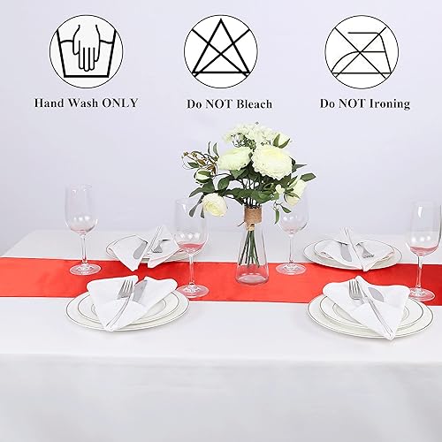 Miniatura 5 de Kmhesvi Camino de mesa de satén rojo  12 paquetes de caminos de mesa rectangulares de 12 x 108 pulgadas camino de mesa de fiesta rojo para bodas