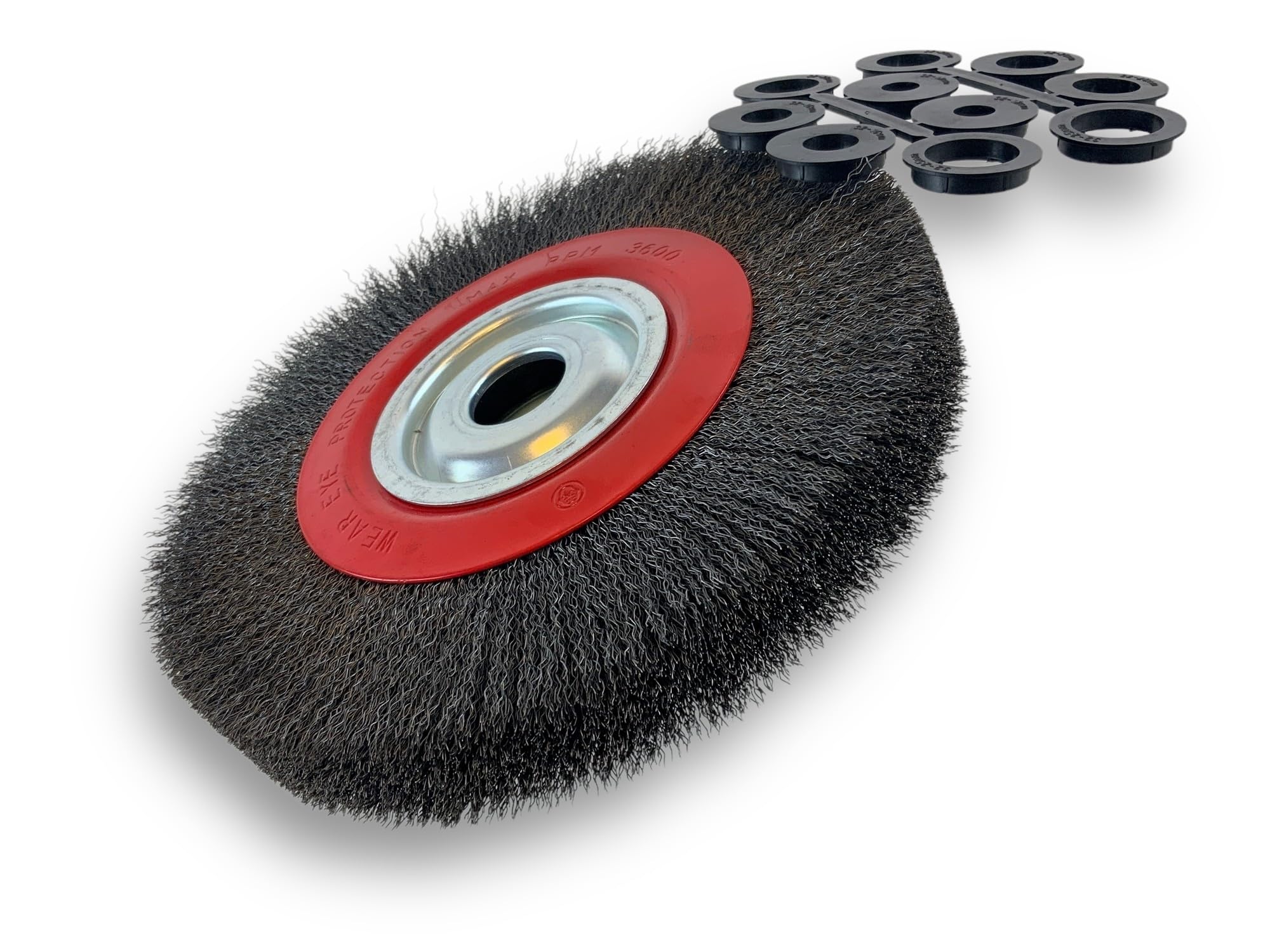Brosse circulaire ACIER | Ø 250 mm | Epaisseur 3 rangs | Fil dur 0.30 mm ondulé | Alésage 32 mm + réducteur bague 25/22/20/16/12 mm | Touret meuleuse affûteuse ponceuse | Kibros 231253AT