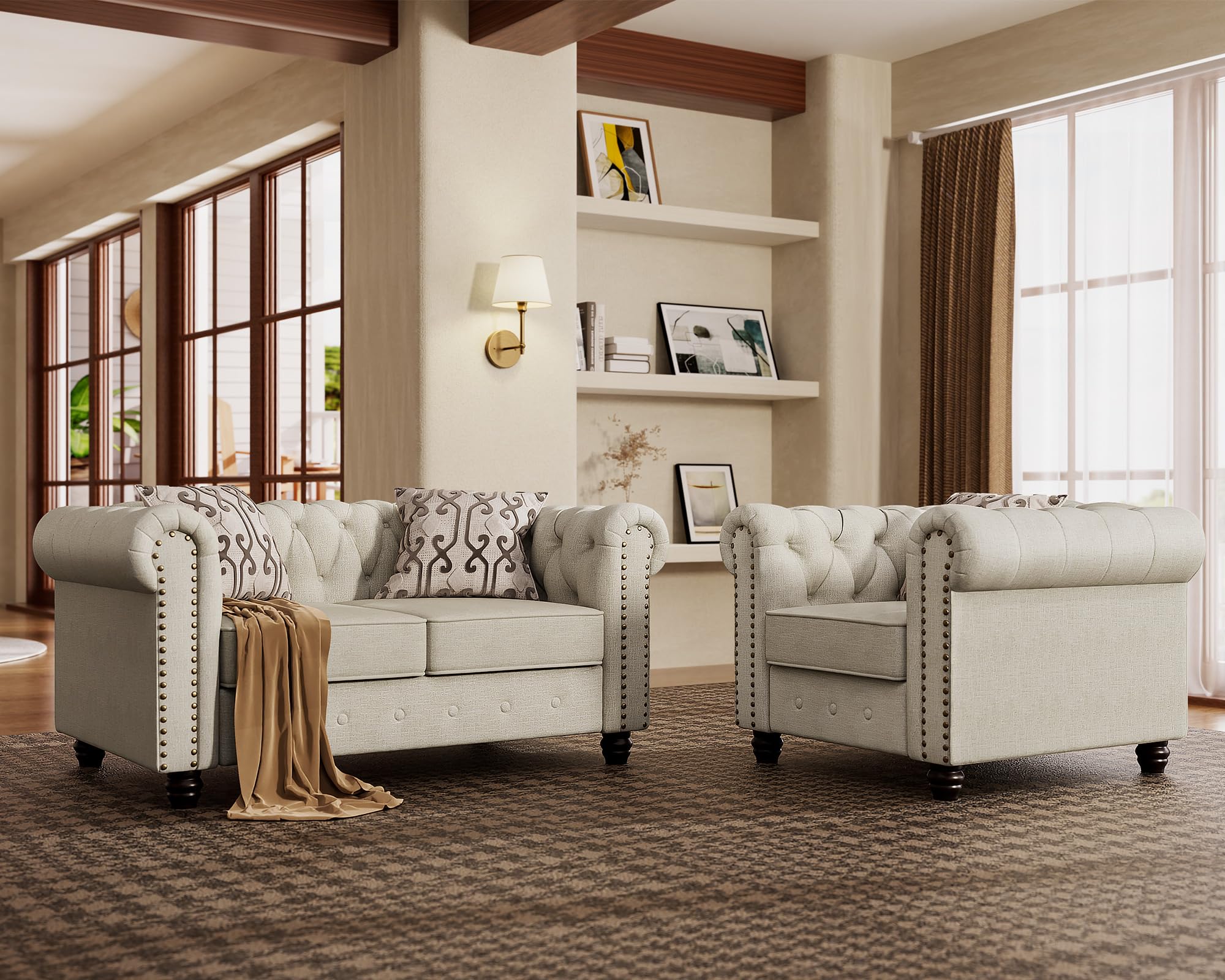 Morden Fort 2 Piece Classic Chesterfield Sofa Set