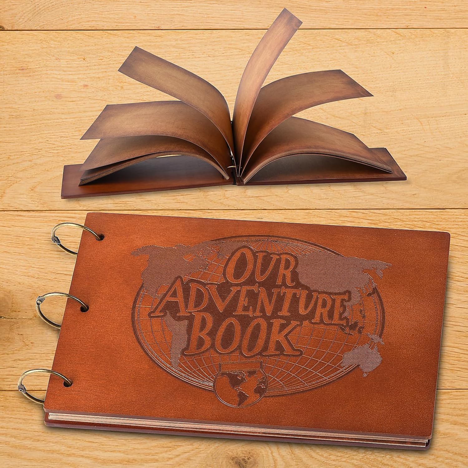 Abenteuerbuch, 3D-Holzeinband, Sammelalbum, Fotoalbum, 30 x 19 cm, zeitloses Erinnerungs-Tagebuch für unvergessliche Abenteuer und wertvolle Momente, ideal für Jubiläen, Reisen und Paare