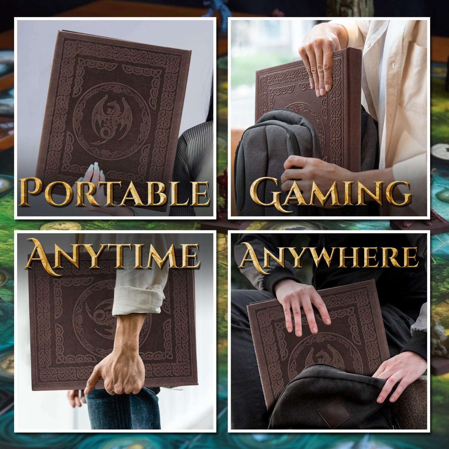 Soar Forge DM Screen for DND with 4 Wider Panels - Crystal Clear GM Pockets - Embossed Faux Leather Dungeon Master Screen with Celtic Knot & Dragon Design for D&D 5e & More