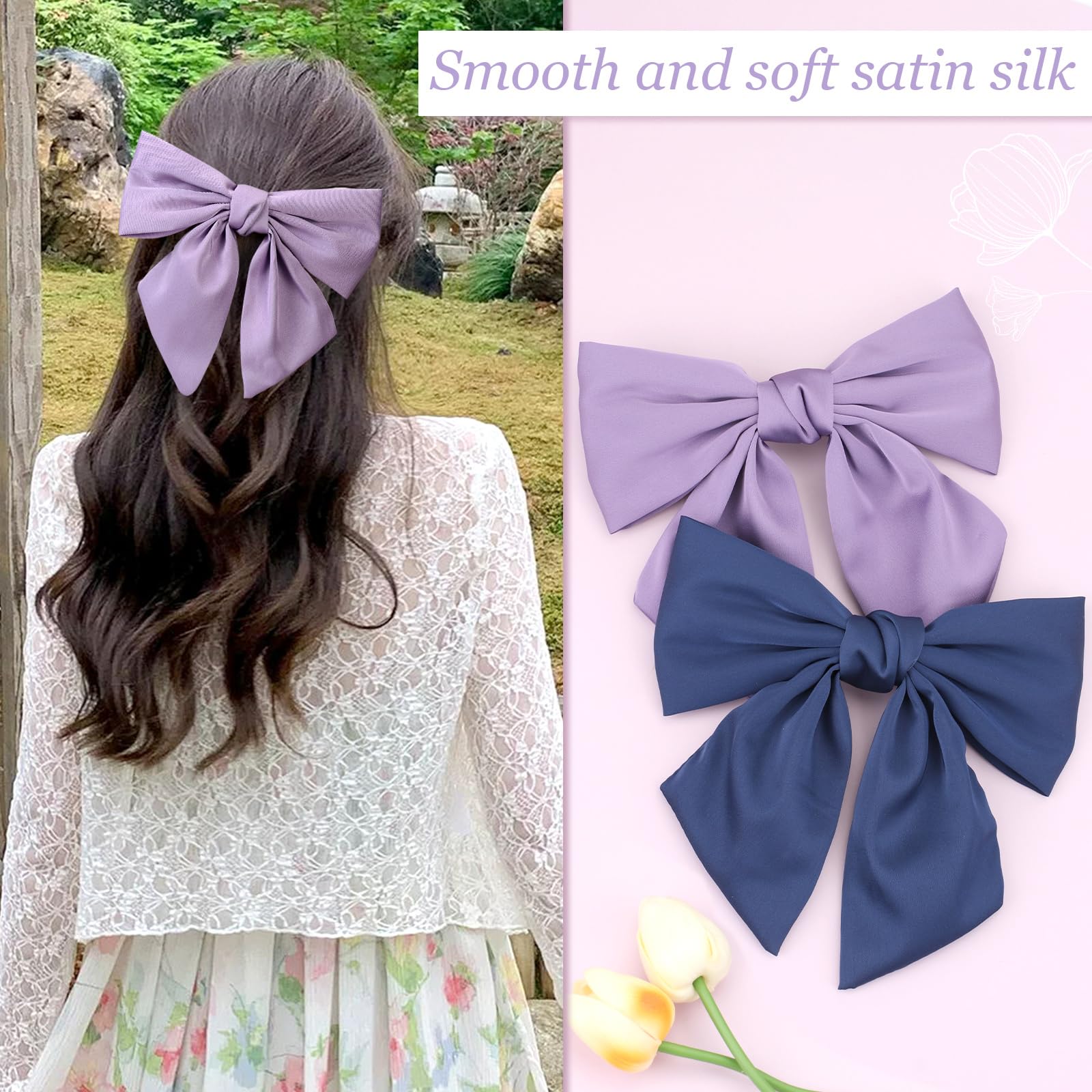 TOKUFAGU - 10 lazos grandes para el cabello para mujeres y niñas, 6.5 pulgadas, pinzas para el pelo estilo francés, lazo negro para accesorios para el cabello de niña (10 colores)
