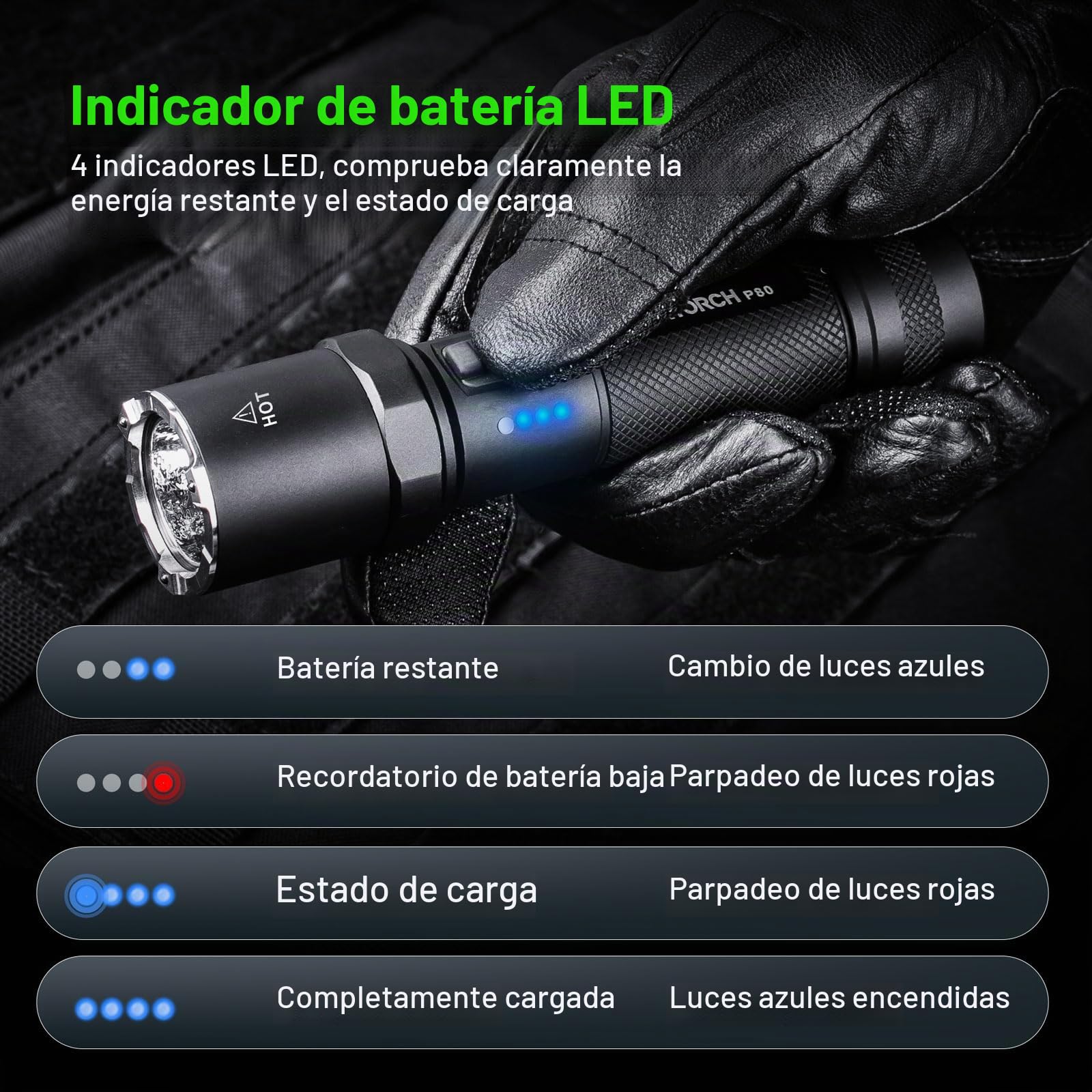 Nextorch P80B Linterna recargable de alto lúmenes, potente linterna táctica LED de 2100 lúmenes con 5 modos y estroboscópica para trabajo nocturno, aventura al aire libre, autoprotección, uso diario