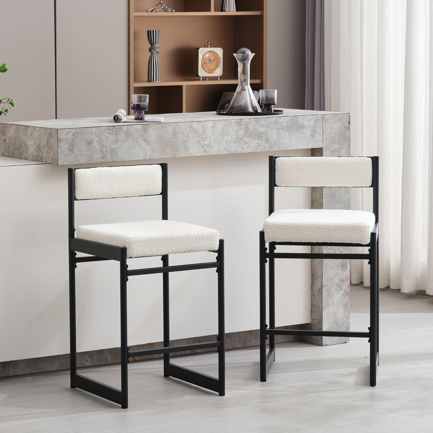 Kitchen Island Stools 26" Modern Counter Height Bar Stools Set of 2, White Boucle