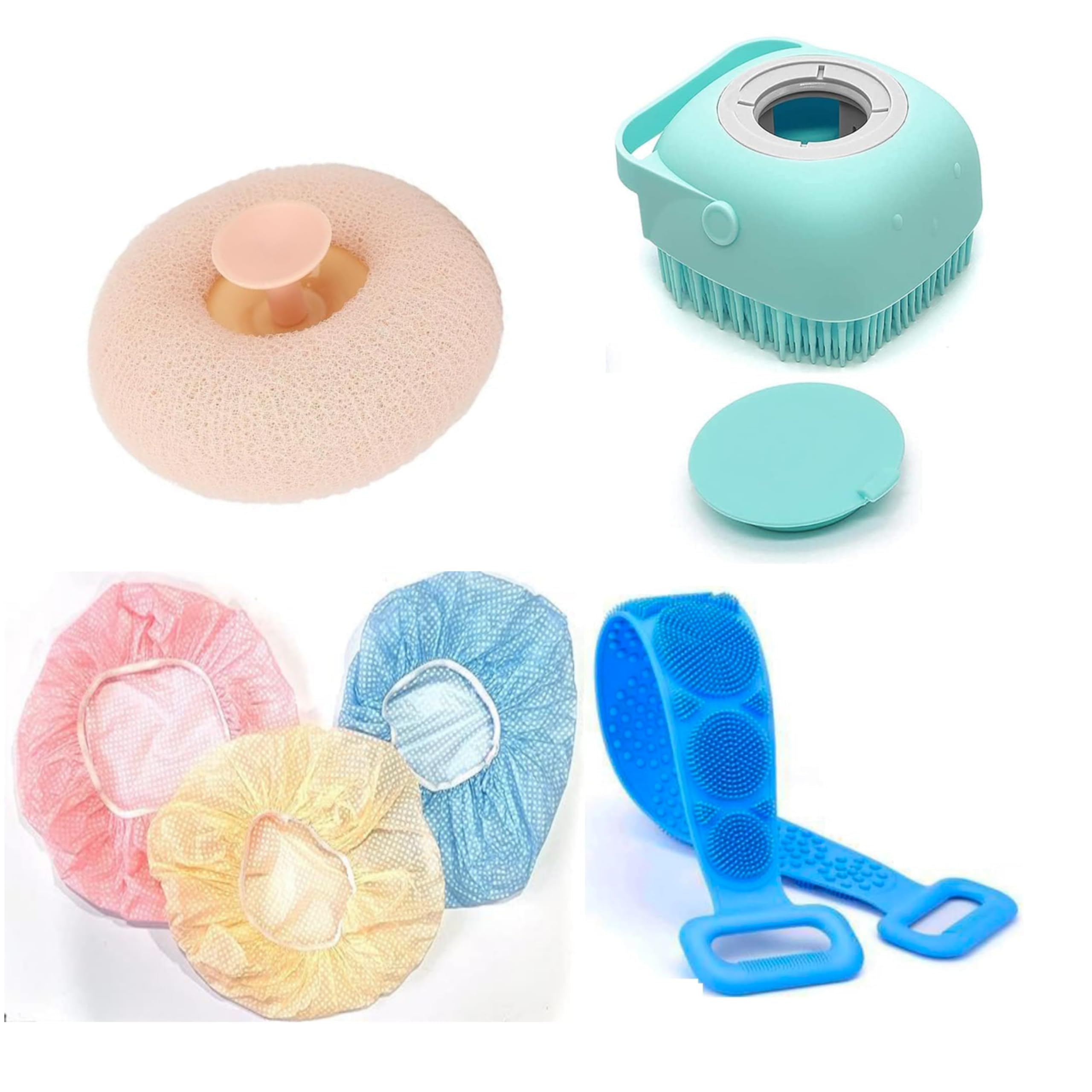 Kuchit Silicone Bath & Body Care Combo Set, Back Scrubber Belt, Body & Scalp Scrubber Brush, Reusable Shower Caps, Pumice Sponge for Men & Women-image-35