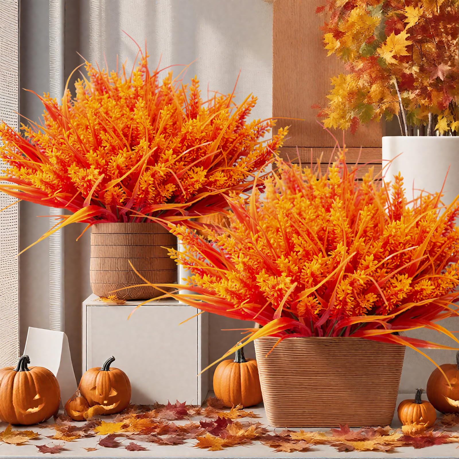 Kinisty 12 Bundles Artificial Autumn Flowers Outdoor Faux Lavender Plants - Image 2