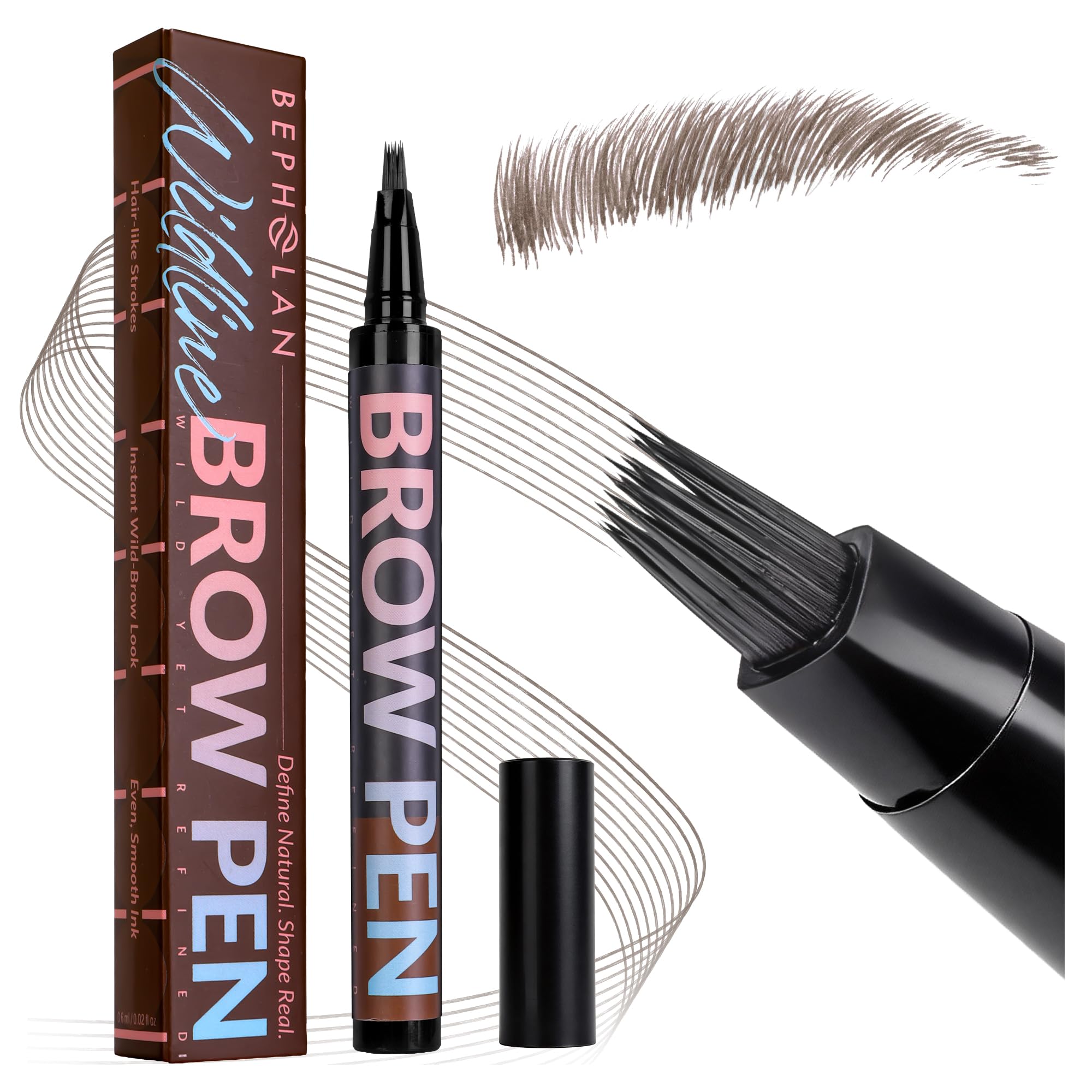 BEPHOLAN 4D Liquid Eyebrow Pen, Waterproof Smudge Proof Brow Pencil, Long-Lasting Natural Hair-Like Strokes, Precise Brush Tip for Fuller & Defined Brows, Dark Brown