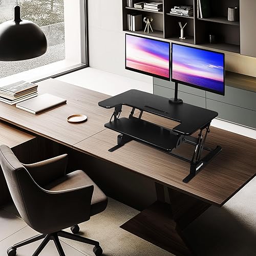 Miniatura 9 de Mount-It! Convertidor de escritorio de pie para monitor doble, 2 soportes de pantalla incluidos, elevador de escritorio ajustable en altura en