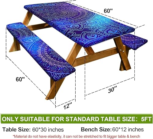 Miniatura 135 de Play Tailor - Mantel para mesa de pícnic con cubiertas para bancas, impermeable y a prueba de viento con bolsa de cordón, ajustable a mesas y bancas