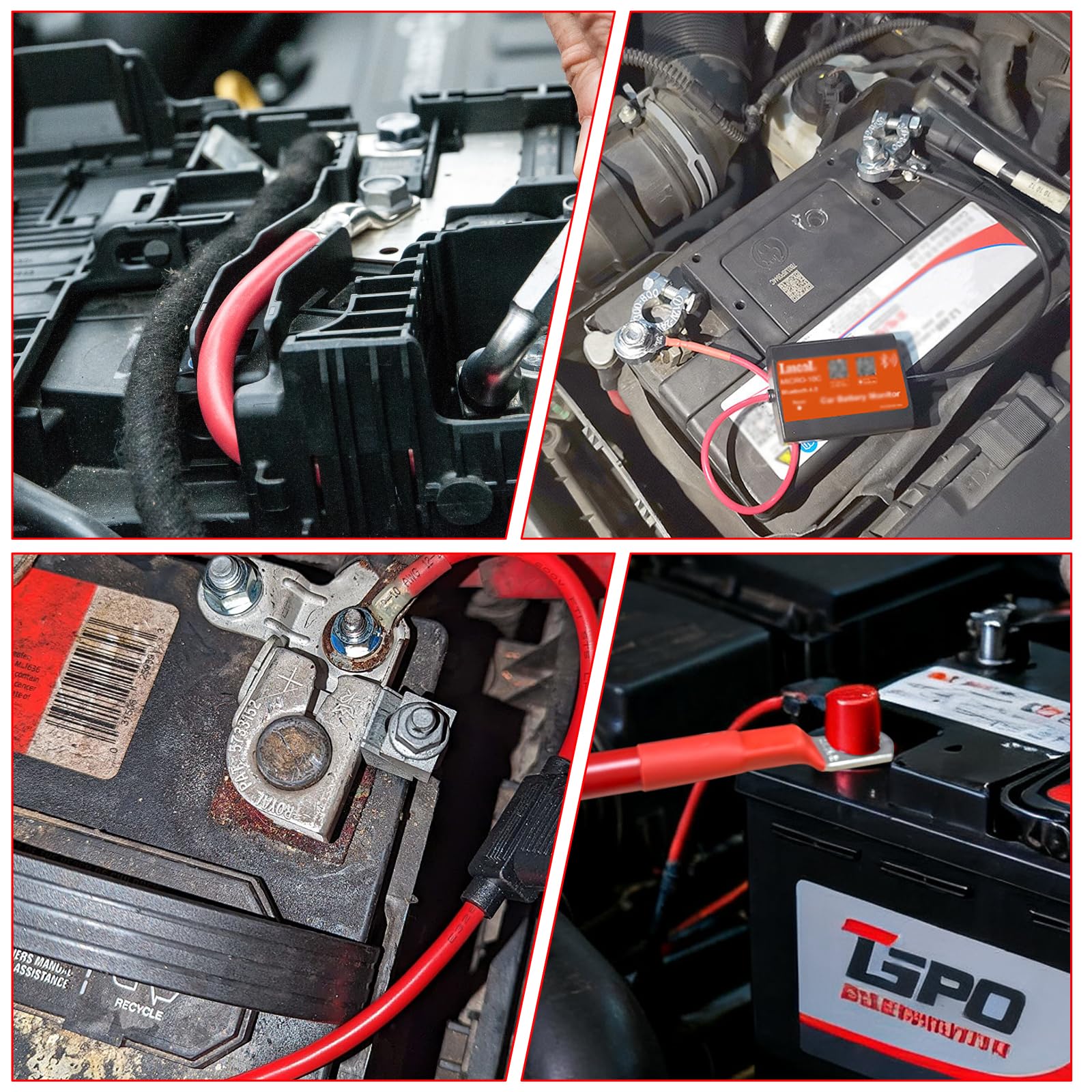 2 cavi batteria 16 mm² 50 cm 5 AWG cavo di massa 12 V cavo di prolunga per auto con capicorda ad anello M8, per auto, camion, moto, camper, marino, cavo di collegamento a batteria da 16 mm²
