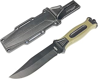 S-TEC Fixed Blade Hunting Knife Rambo I 4.75" Stainless Steel Blade I Rubber Handle I w/Plastic Sheath I Hunting I Camping I Outdoor I (Black Blade) - S-TEC