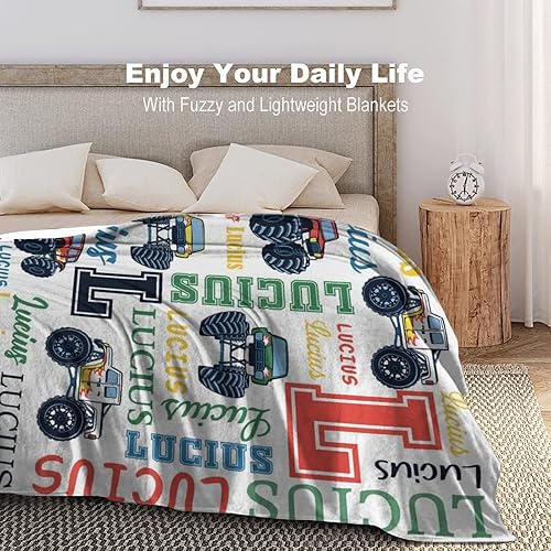 Miniatura 3 de Manta de bebé personalizada para niños adolescentes manta de nombre personalizado con diseño de camiones monstruos ropa de cama para niños pequeños